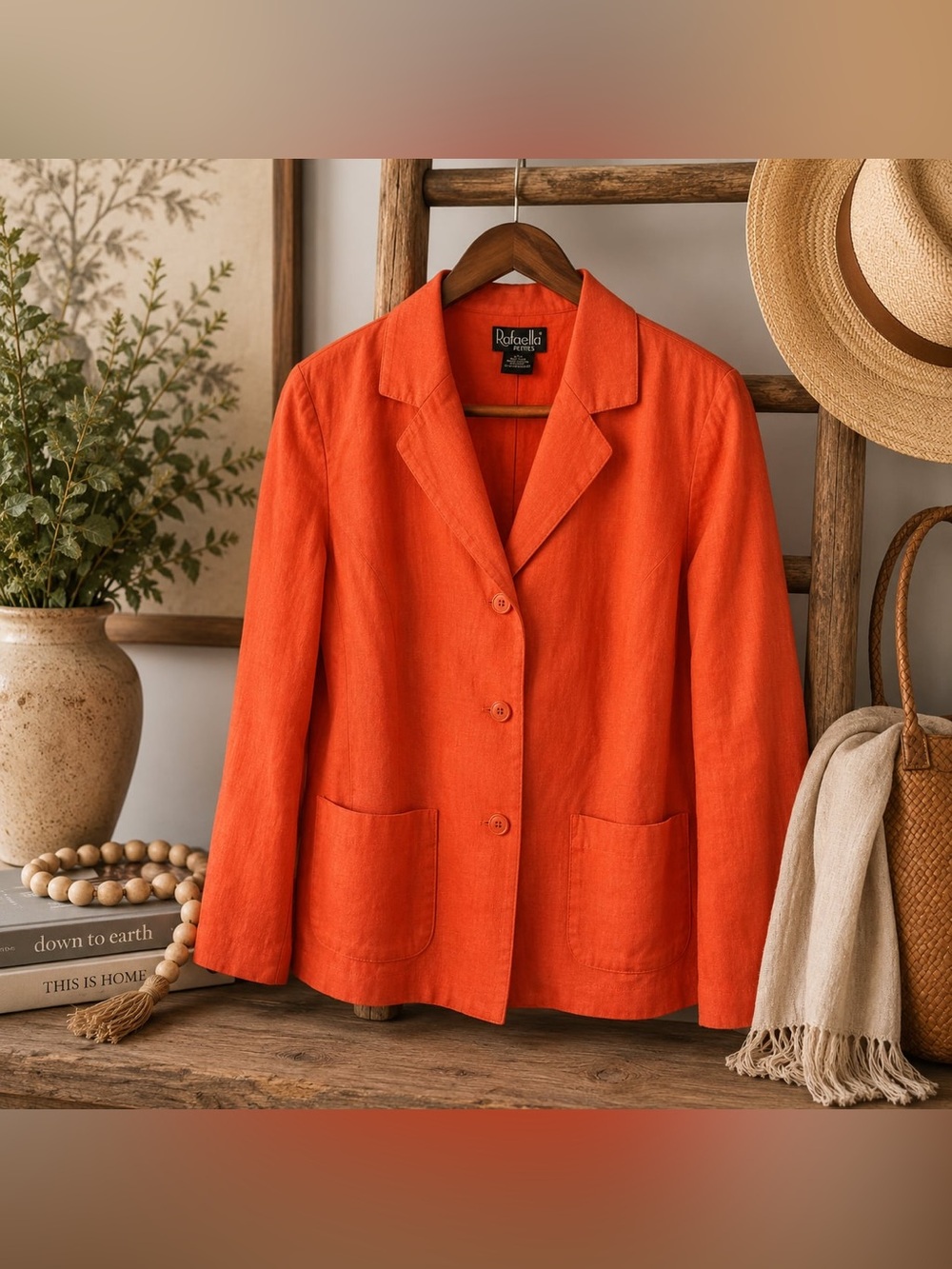 Rafaella Petites Coral Linen Blazer 12 Petite